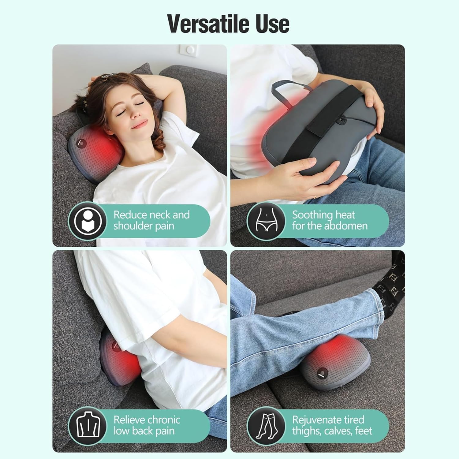 Back and Neck Massager with Heat -Deep Tissue Neck Massager with Heat and Shiatsu Kneading for Shoulder Leg Foot Body Pain Relief - Electric Kneading 3D Massage Pillow Gifts for Men Women Christmas - Image 6