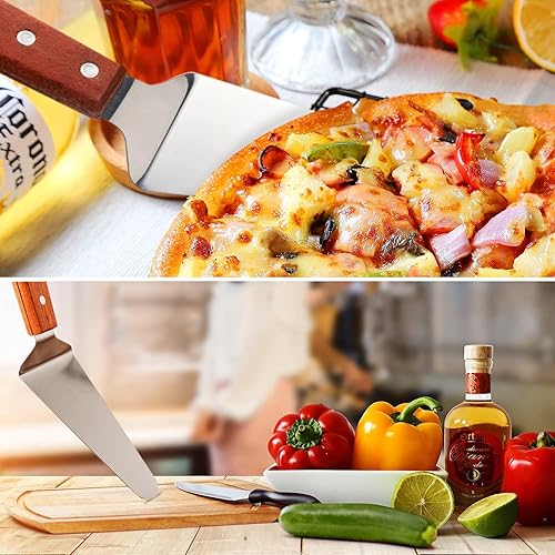 Miniatura 5 de 4 piezas de servidores de pizza de acero inoxidable con mango de madera, espátula triangular para pastelería, postre, tarta y pizza
