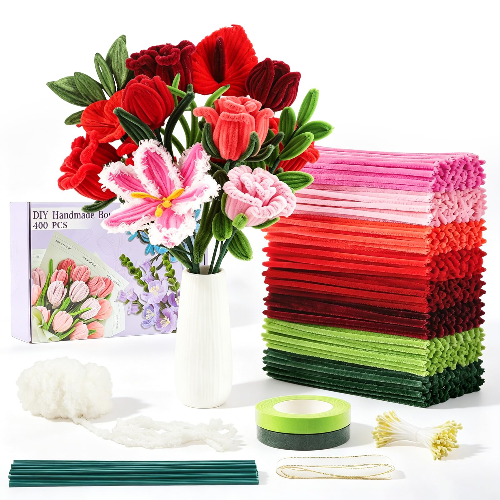 400 Pcs Pipe Cleaners Craft, 8 Assorted Colors Pipe Cleaners Bulk