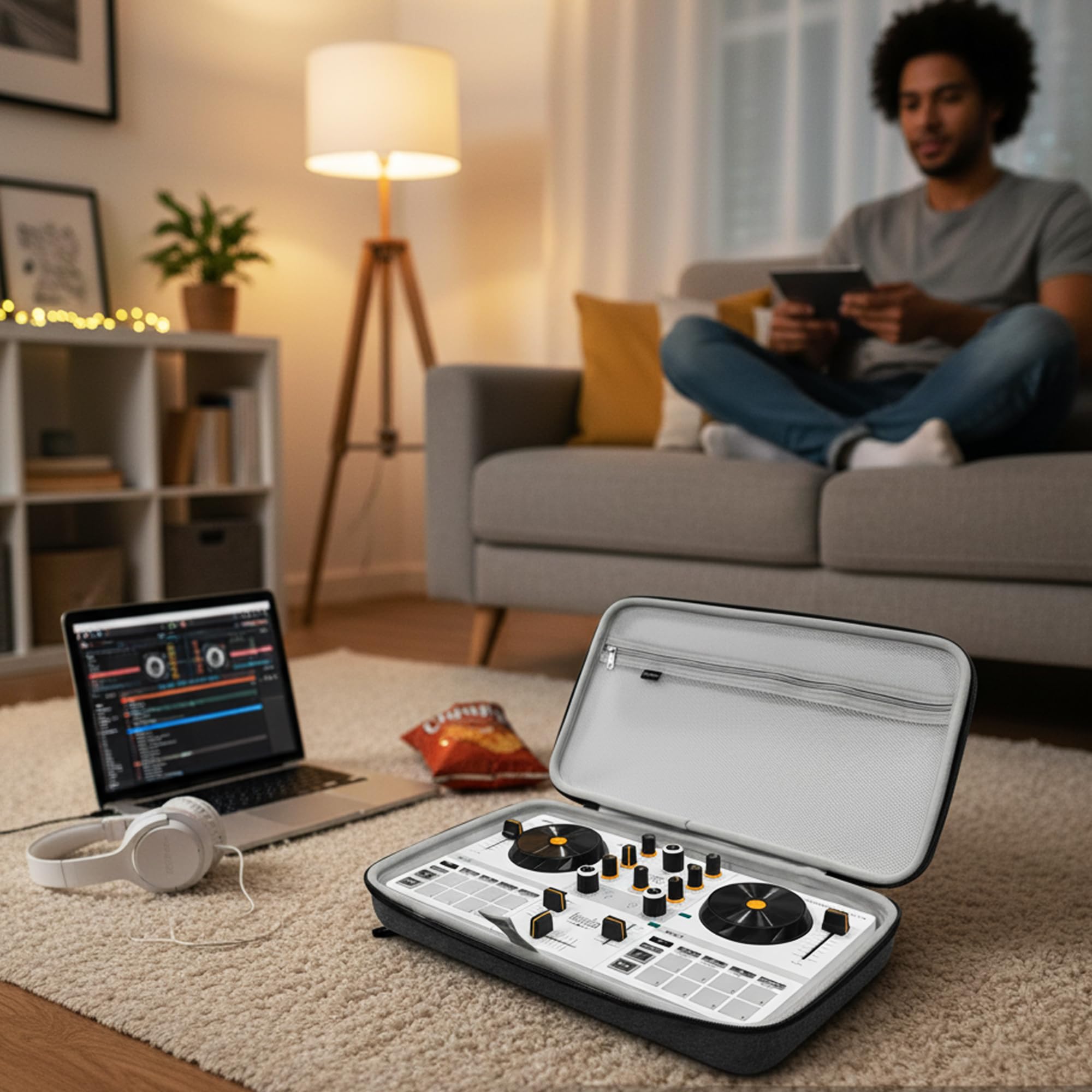 Musiin DJ-Controller-Hülle, kompatibel mit Hercules DJControl Mix Ultra, Hartschalenschutz mit zwei Reißverschlüssen, Netztasche und komfortabler Griff für DJ-Live-Shows und Reisen (Grau)