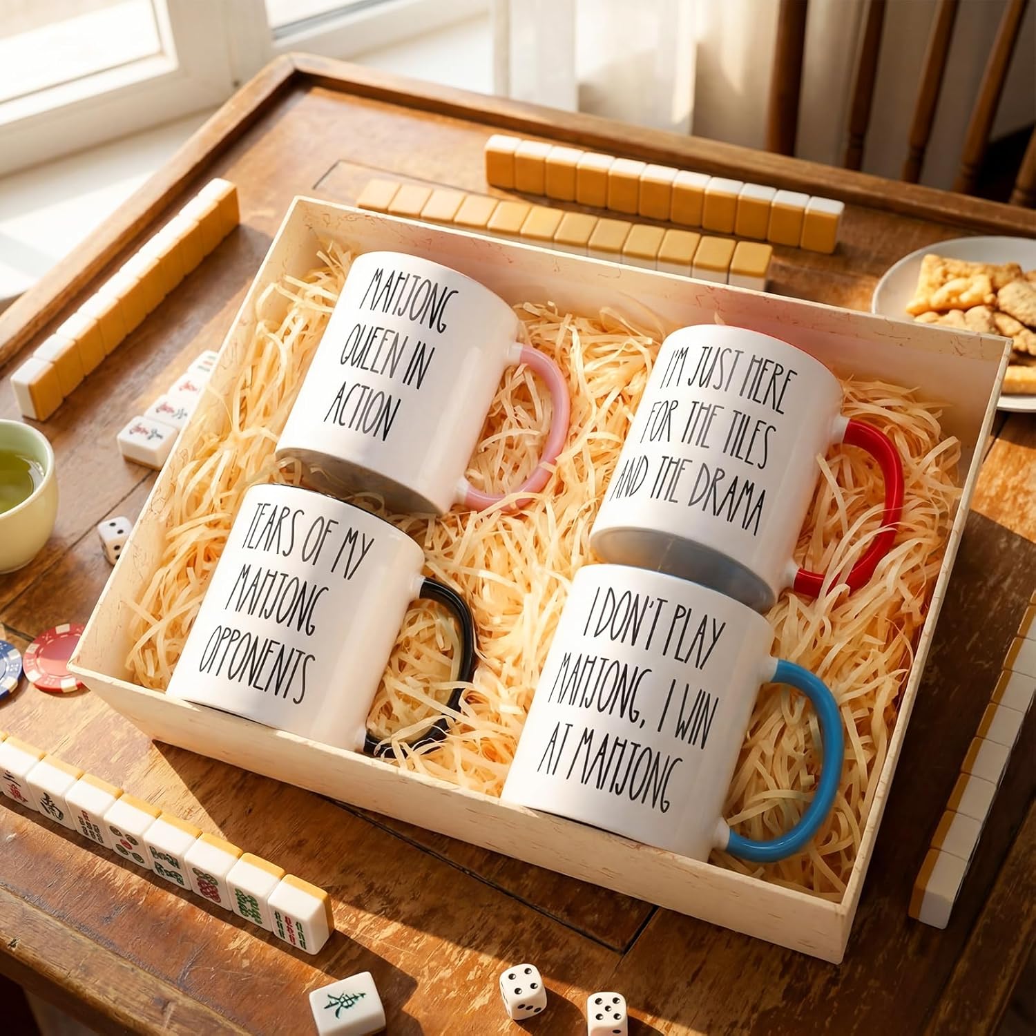 4 Pcs Mahjong Gifts Coffee Mug - 11 oz Funny Mahjong Night Mug Ceramic Cup for Mom Women Sister Friends Mah Jong Enthusiasts Birthday Holiday Gift - Image 4