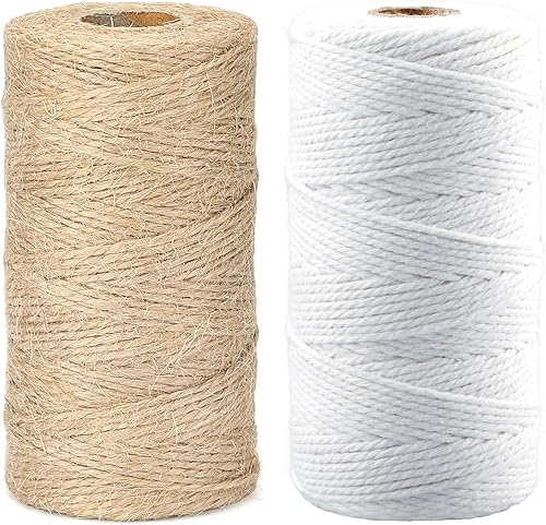Anwyll Cuerda de cordel, cuerda de algodón blanco, cuerda de yute natural de 656 pies para manualidades, jardinería, envoltura de regalos, cocina,