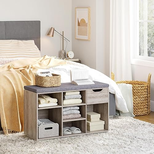 Miniatura 8 de DINZI LVJ Banco de zapatos, banco de almacenamiento de entrada con cajón y 8 cubículos, zapatero con estantes ajustables, armario organizador de