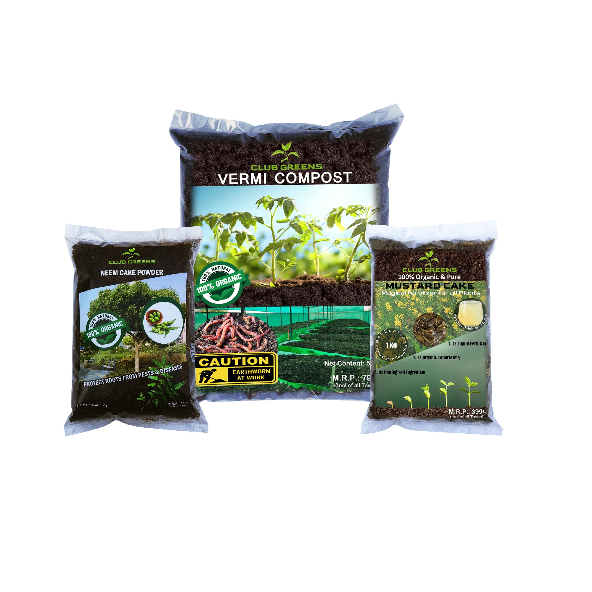CLUB GREENS Combo pack of Organic Fertilizers (5 kg Vermicompost, 1 kg Mustard Cake & 1 kg Neem Cake Fertilizer) for Plants - 7 KG (5 KG+1 KG+1 KG) (B0BS71V4HR) Amazon Price History, Amazon Price Tracker