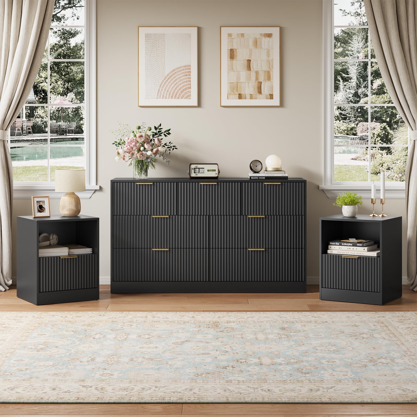 NOVAMAISON 3-Piece Black Bedroom Set