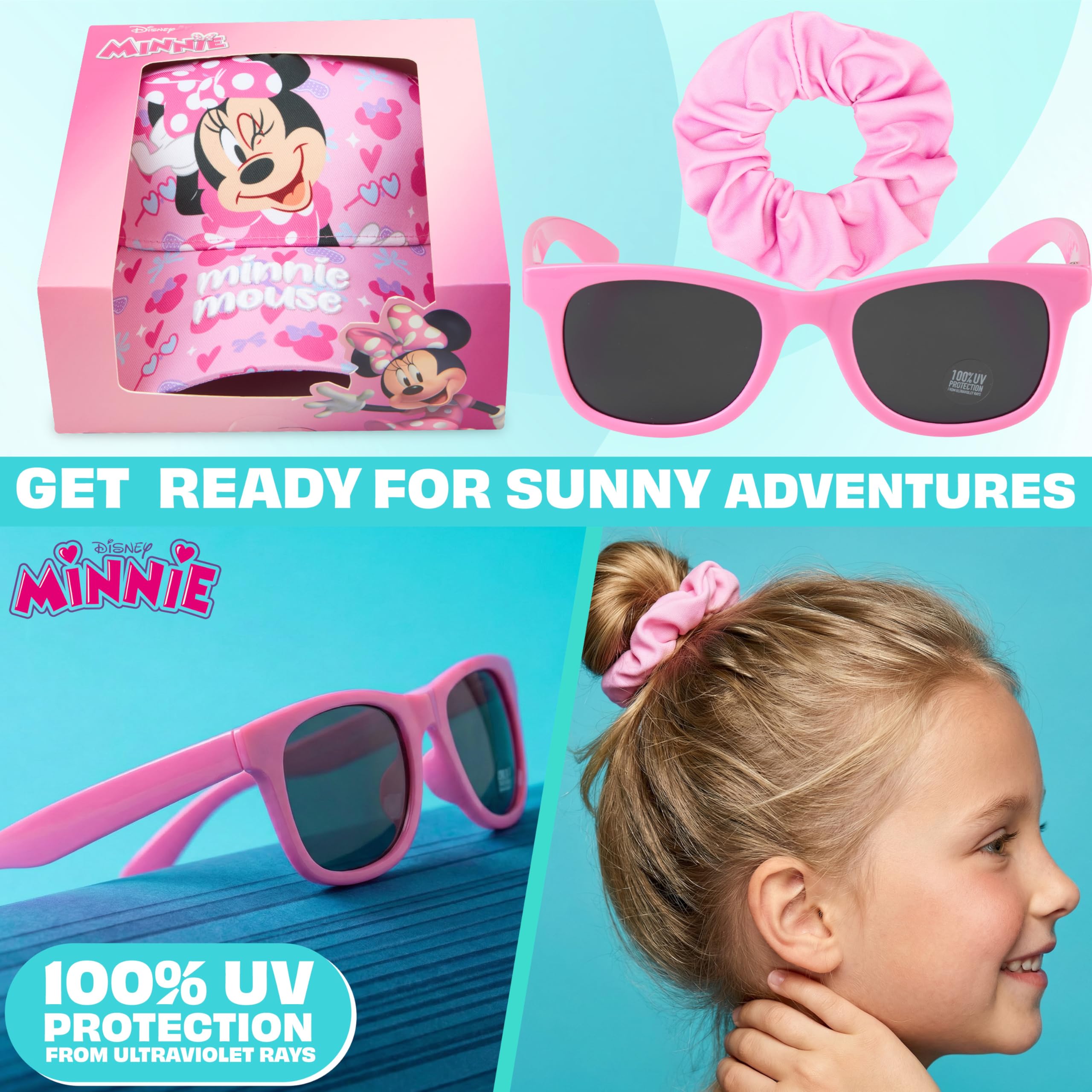 Gorra Niña con Gafas de Sol UV400 y Coletero Set Patrulla Canina Frozen Princesas Disney Minnie Mouse Barrio Sesamo