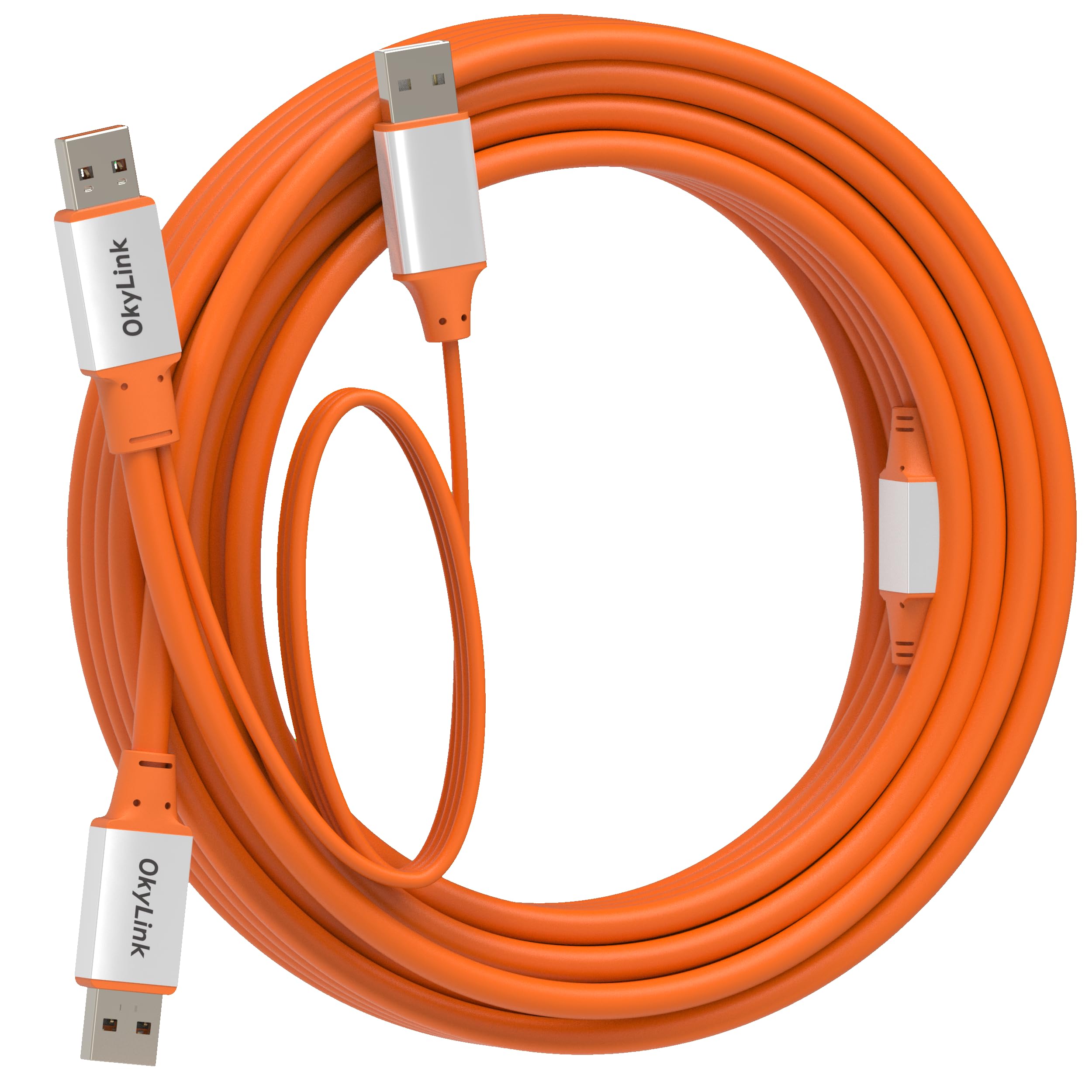 OkyLink Cable activo USB 3.2 Gen 2 A a A macho a macho de 10 Gbps, 32 pies | 10 m con alimentación externa, largo alcance, naranja, para equipos industriales y sistemas de seguridad