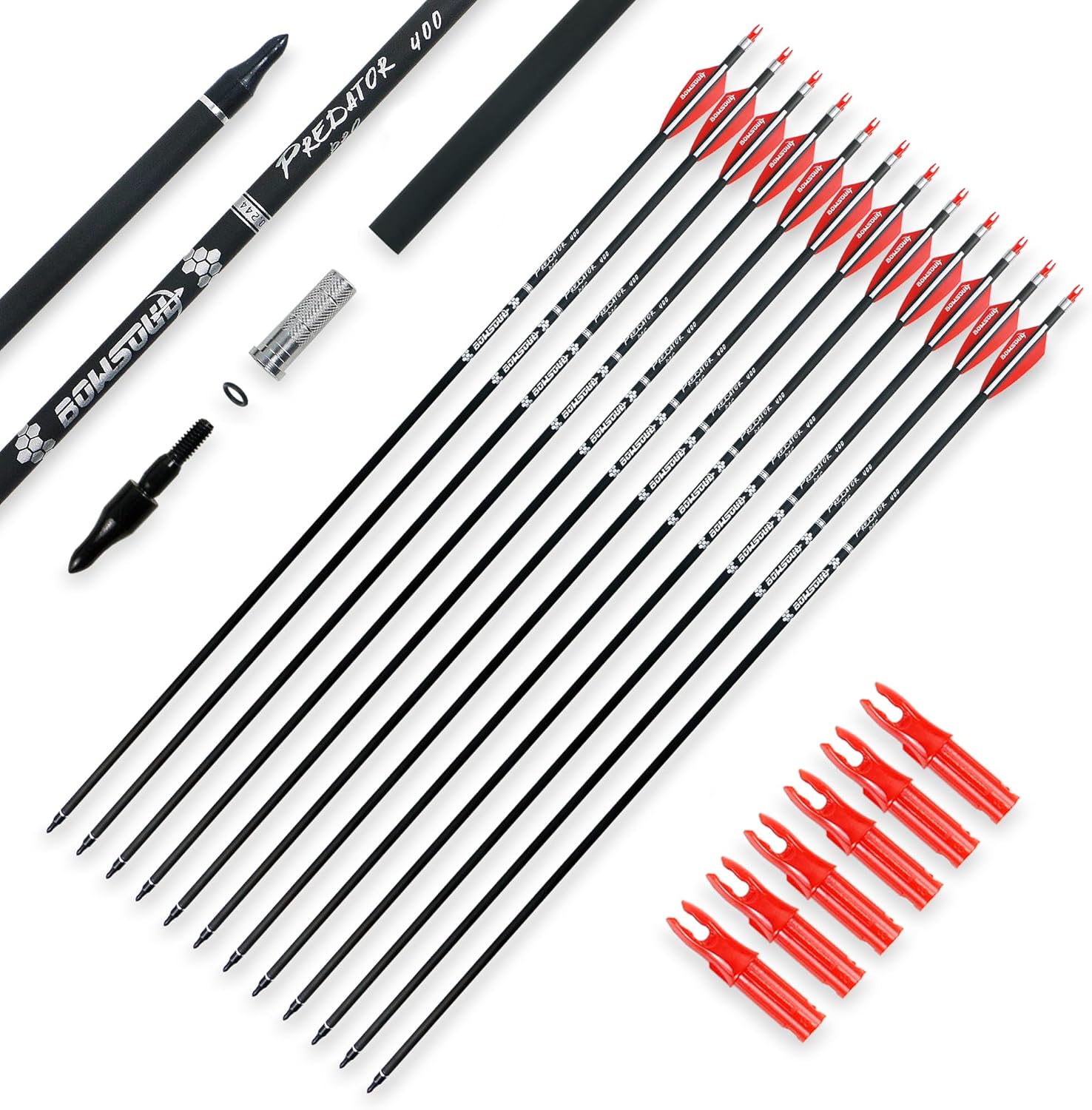 30inch Hunting Carbon Archery Arrows with 2.75 High Hardness Vanes Spine 400 for Compound Bow and Recurve Bow