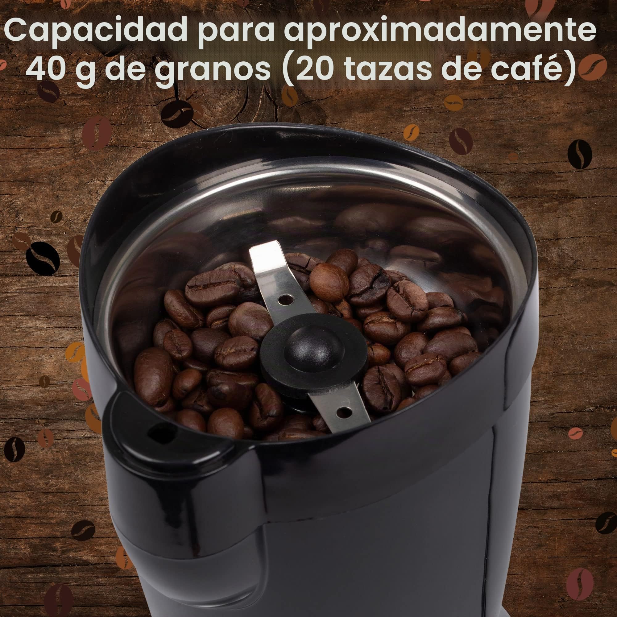 Molinillo de café eléctrico Clatronic® | cuchilla batidora de acero inoxidable | 40 gramos de capacidad | motor de 120 vatios | recipiente de acero inoxidable para granos | KSW 3306 negro