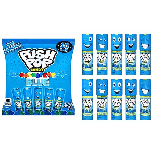 Push Pop Blue Colorfest - Paletas de frambuesa azul caramelo a granel - 10 paletas envueltas individualmente - Relleno de cesta de Pascua surtido de