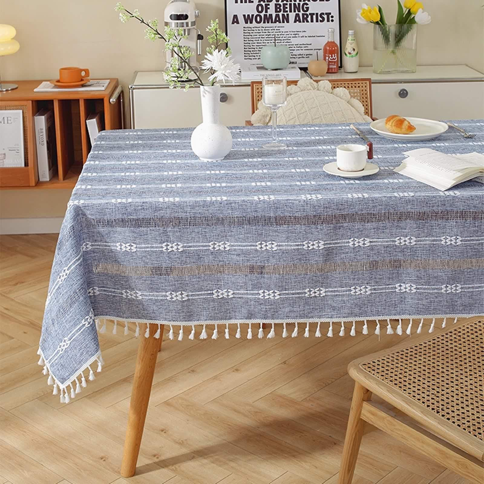 Nappe de table en polyester bohème avec finitions pompons haut de gamme