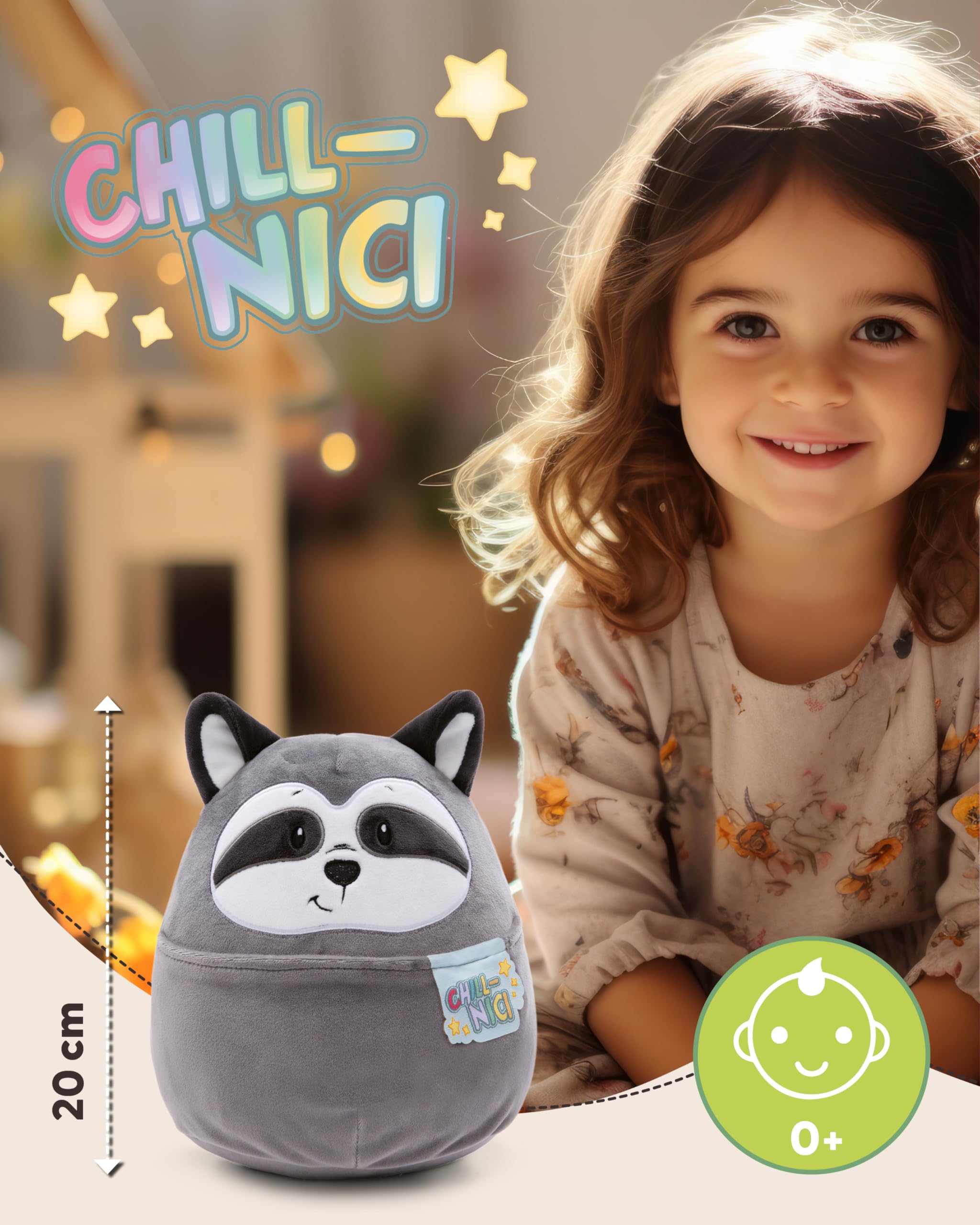 NICI peluche Chill-NICI procione 20cm - Soffice peluche procione con coda per bambine, bambini e neonati, Peluche coccoloso - 49884