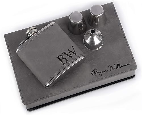 Ser Burdeospersonalizado 6oz Petaca de piel sintético padrinos de boda Set de regalo, personalizado Padrino regalos # 2, Carbón