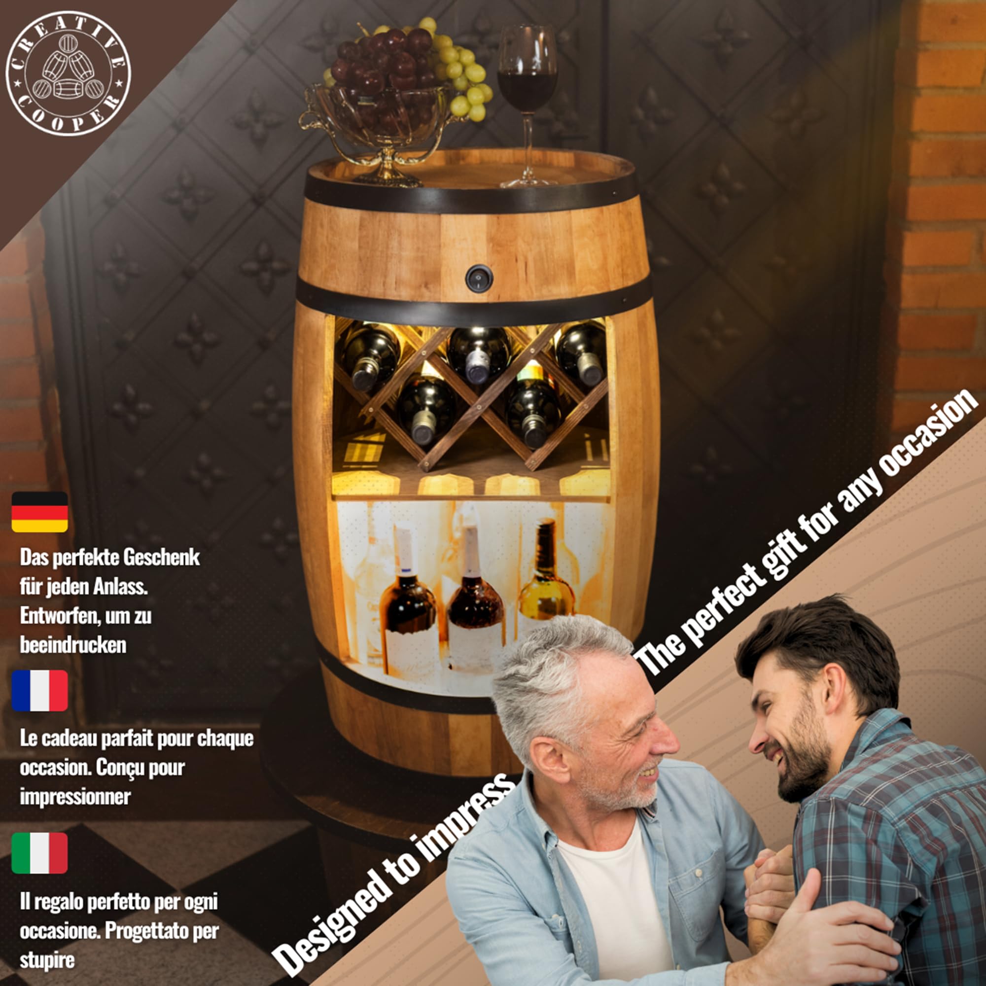 Creative Cooper Tonneau à vin avec Porte - Armoire à Alcool - Étagère à