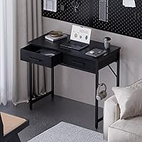 Vista 2 de Pamray Escritorio pequeño para computadora de 32 pulgadas con 2 cajones para dormitorio, estudio, escritura, mesa de oficina en casa para espacios