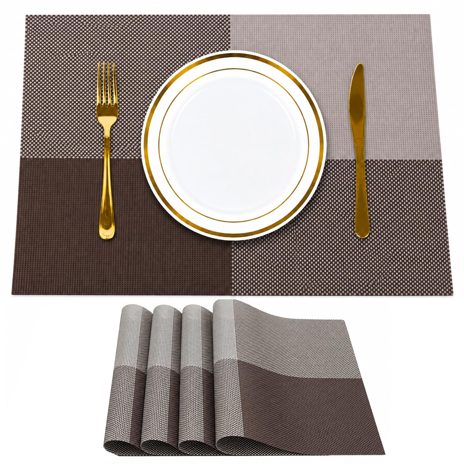 Solitude Placemats Set of 6 Dining Table Place Mats | Placemats Table Mat PVC Material | Non-Slip Heat Resistant | Dining Tablemates Washable Anti-Skid | Size 45 x 30 CM (Brown) — Amazon image 11