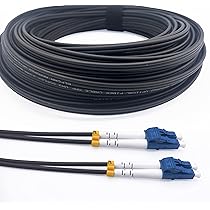 Elfcam® – Cavo Fibra Ottica con Armatura in Acciaio Corrugato LC, UPC per LC, UPC OS2 Duplex Monomodale 9, 125um LSZH, Adatto per Installazioni Esterne e Interne, Nero, 100M