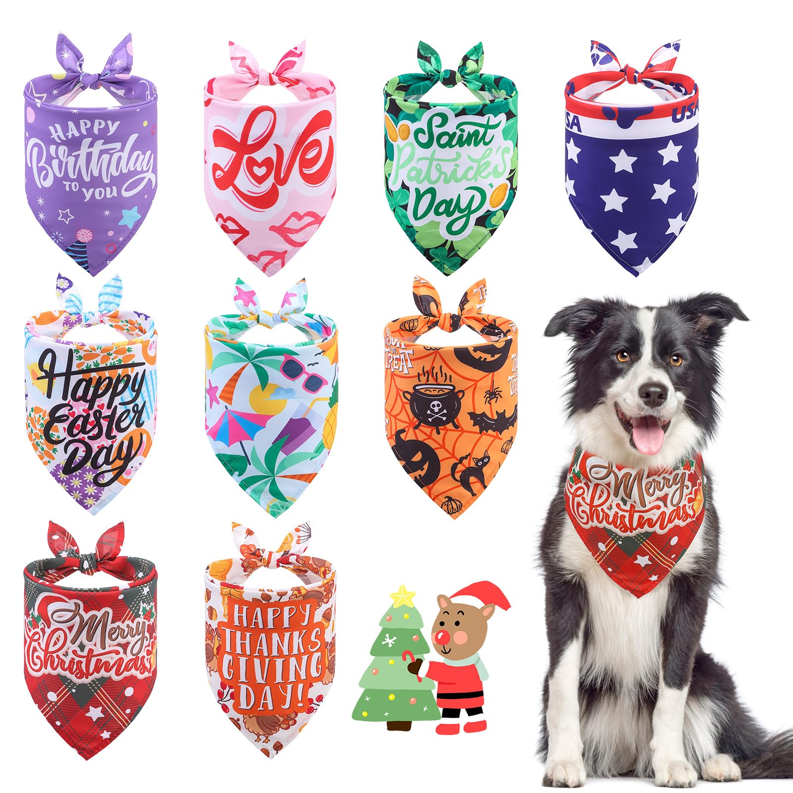 SCENEREAL Christmas Dog Bandanas 9 Pack, Holiday Halloween Dog Bandanas Bulk Set for Party, Puppy Scarf Pet Costume Birthday Supplier for Small Medium
