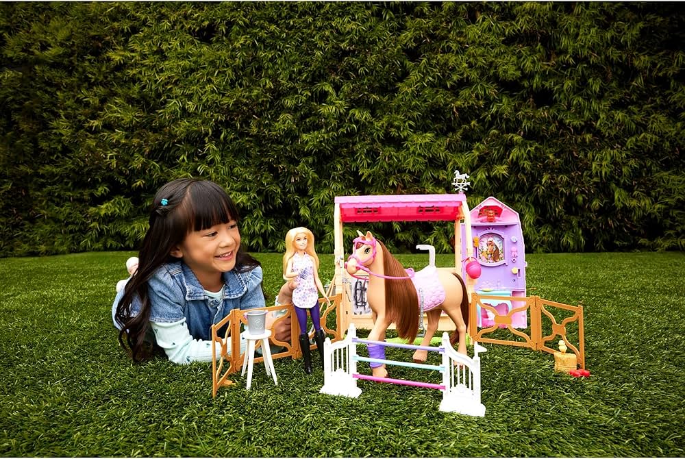 Barbie Toy Stable Playset with Doll, Horse & Accessories, 25+