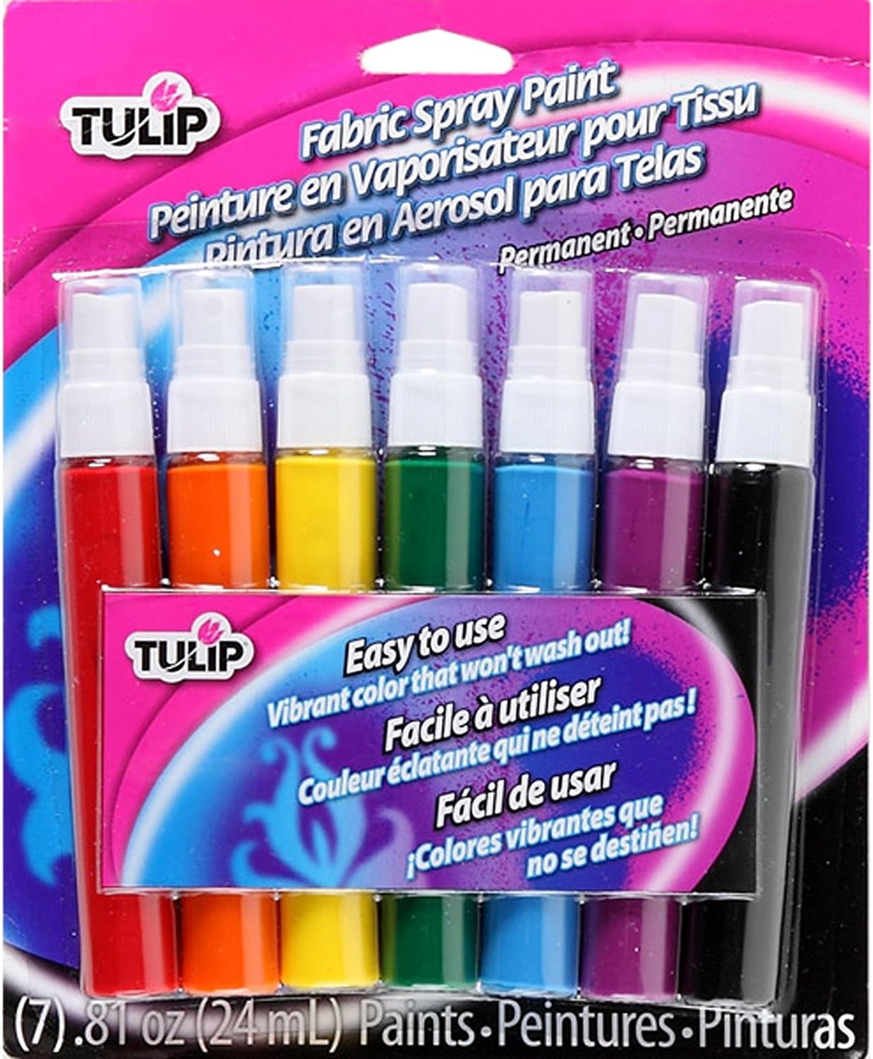 Tulip Fabric Paint, Permanent Spray on Paint Set, 7 Pack Rainbow