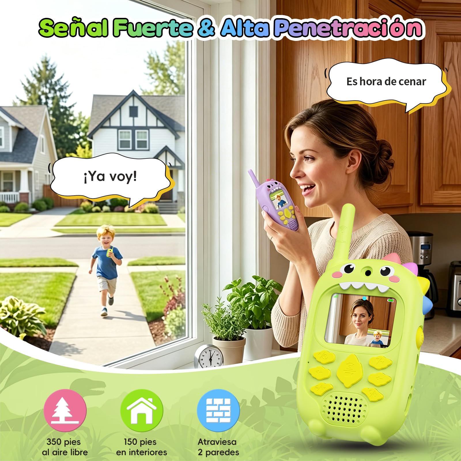 Cámara Doble Walkie Talkie Niños con Videollamada, Paquete de 2 Walkie Talkies Recargable, Largo Alcance & 4 Efectos de Voz Juguetes, Regalo de Cumpleaños para Niños & Niñas de 3 a 12 Años