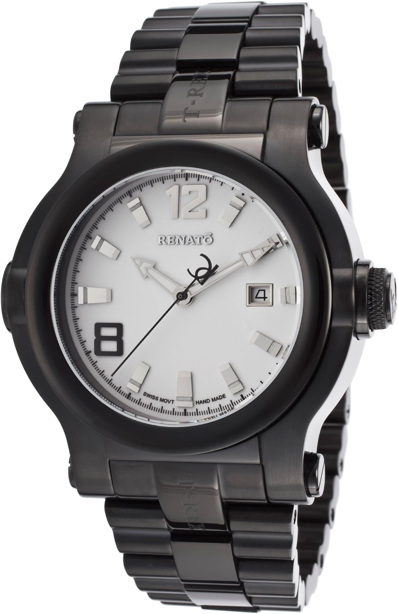 Renato Men's T-Rex Black IP Steel Bracelet White Dial