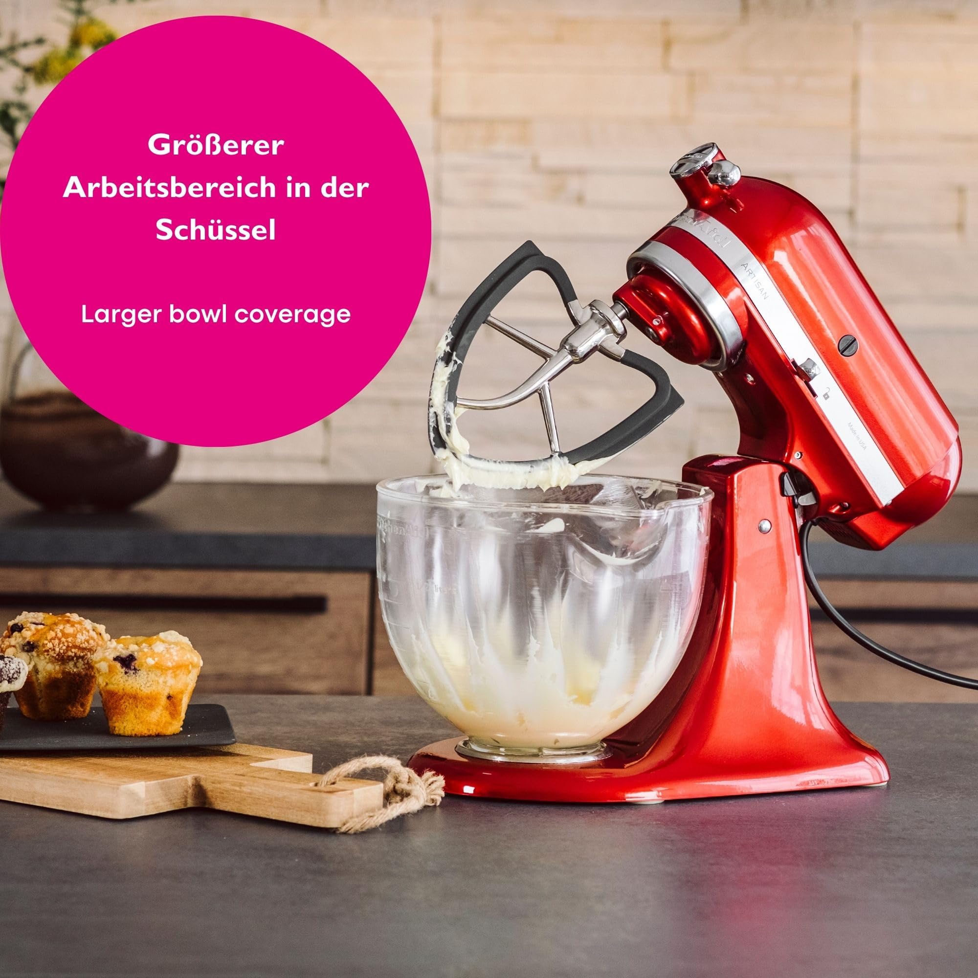 Kitty Professional Profi-Flexirührer "Tornado" kompatibel mit Kitchen Aid 4,3 und 4,7/4,8 Liter Küchenmaschine Spülmaschinenfest,18/10 Edelstahl, Silikon, Twist in der Schüssel