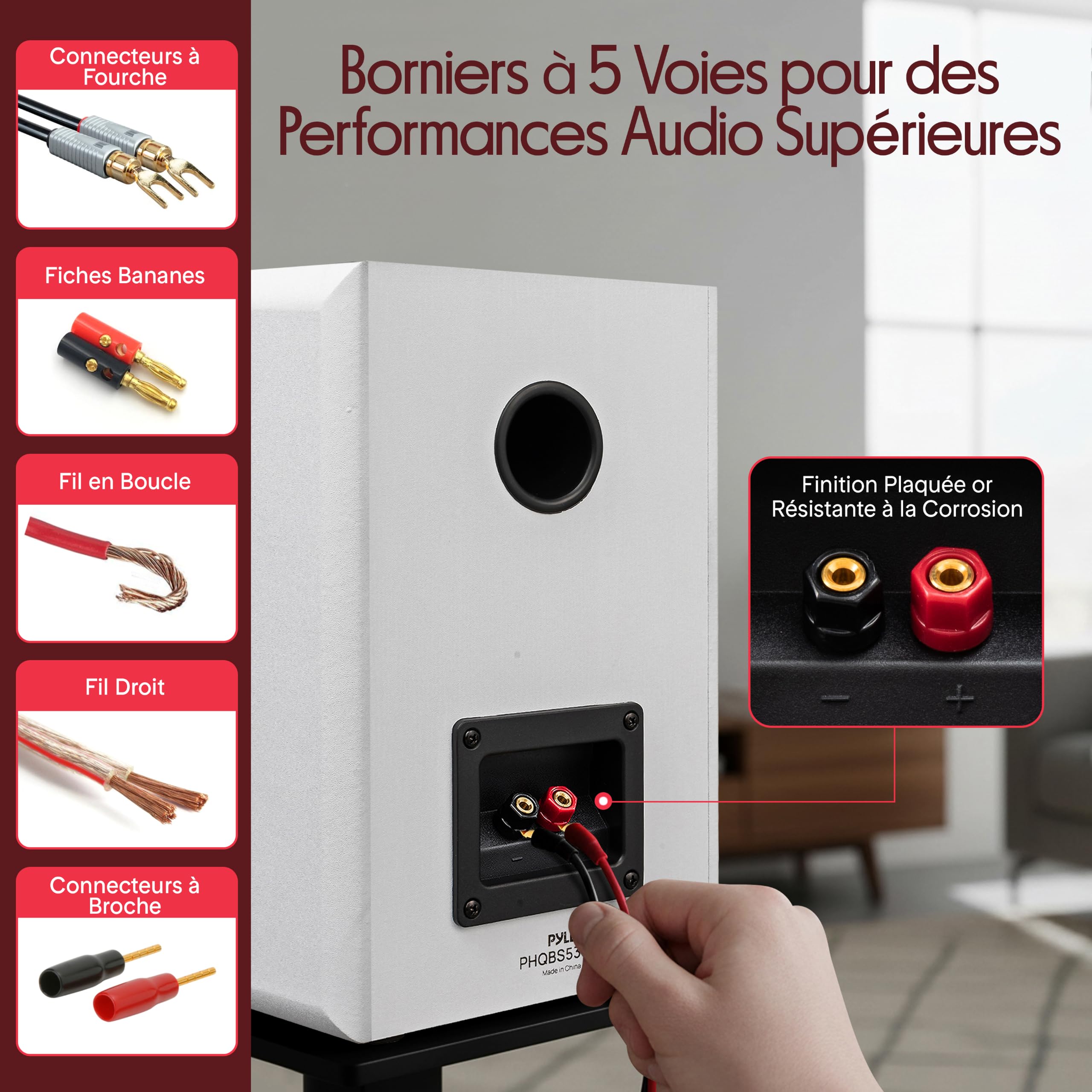 Pyle Paire de Haut-parleurs d'étagère filaires avec Supports de Montage Mural, Home cinéma HiFi bidirectionnel avec cône en Papier, Tweeter à dôme Souple, Design Compact, 29,2 x 19,1 x 24,1 cm, Blanc