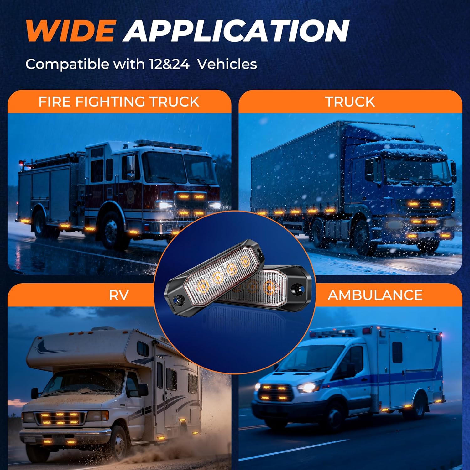 Amber Surface Mount Strobe Lights for Trucks,2026 Updated [SAE Class 1] Warning Lights with Alternating & Sync Modes, IP67 Waterproof Safety Emergency Strobe Lights for Vehicle/Car (2PCS)