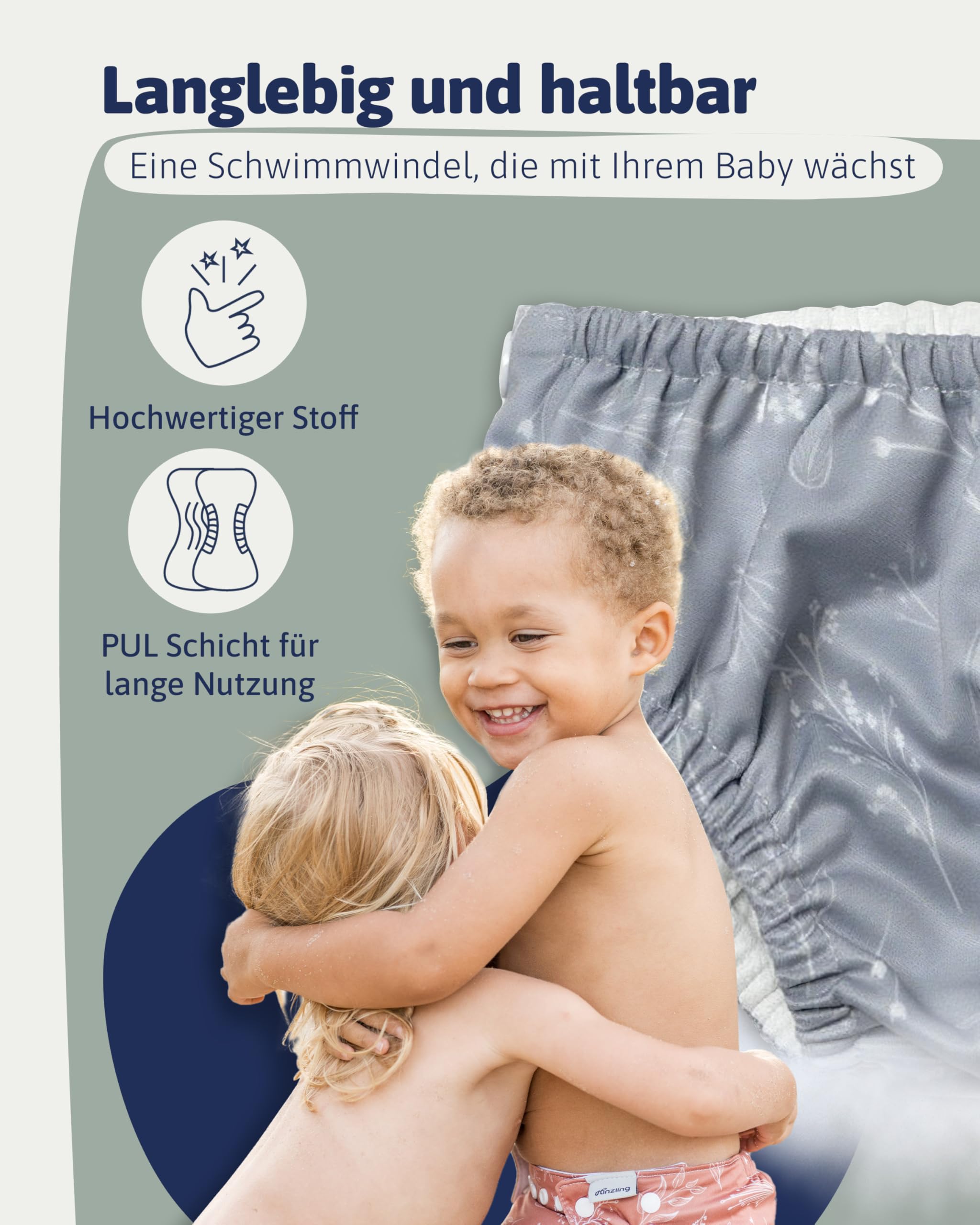 Schwimmwindel Botanical Graphite (S - 56/62/68)– Nachhaltig, Auslaufsicher – Schwimmwindel Baby, Made in Europe – Material komplett recycelt