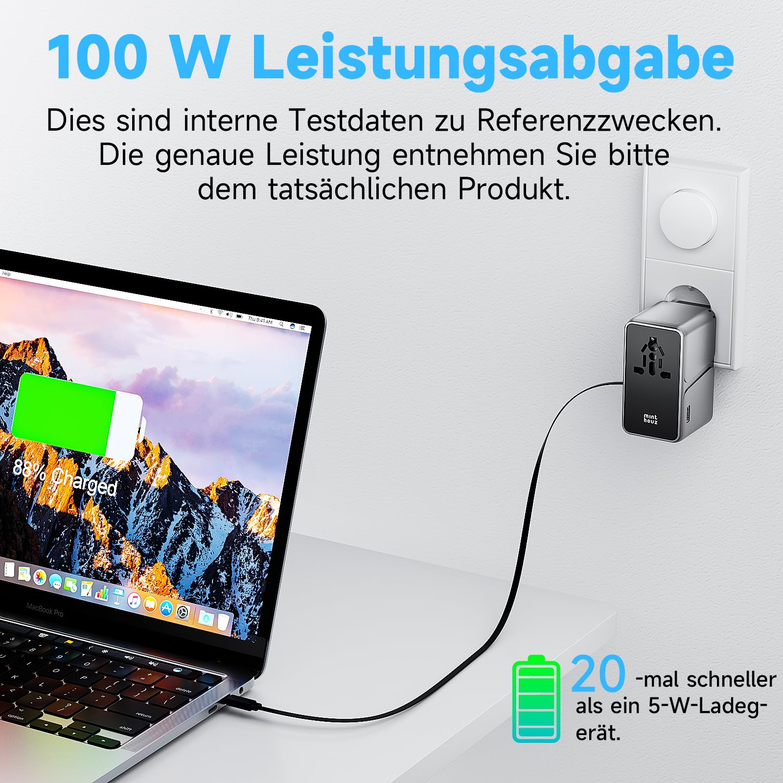 Minthouz Reiseadapter Weltweit,GaN Ⅲ PD 100W Universal Reisestecker mit 2 USB C und 1 USB A,Internationaler Steckdosenadapter mit ausziehbar Kabel,Universaladapter für UK USA Japan China (P100W-C)