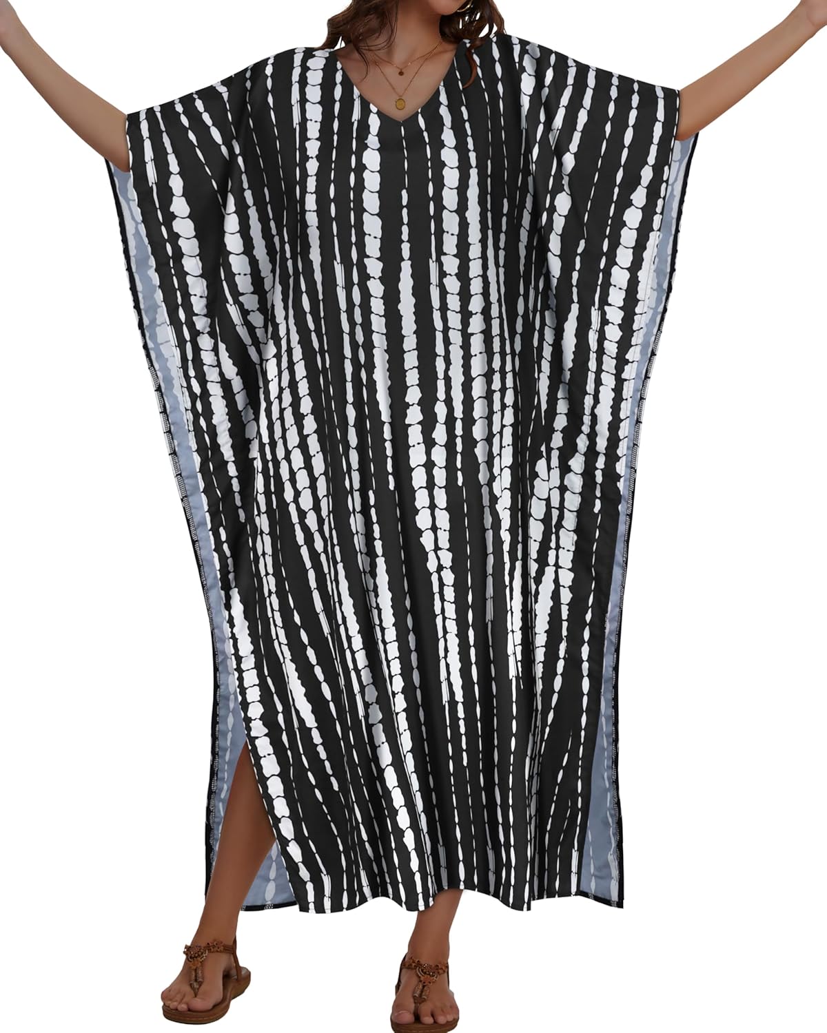 Kaftan Dresses for Women Plus Size V Neck Caftan Long Batwing Sleeve Swimsuit Cover Up Beach Swimwear - Image 6