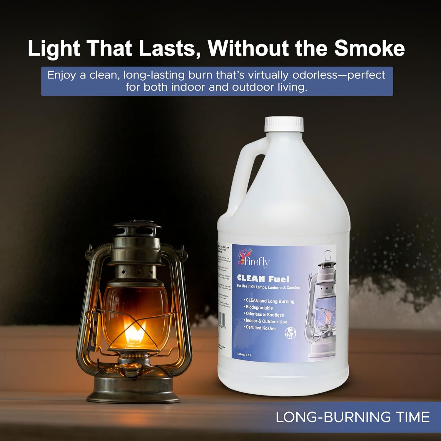 Firefly Fuel Clean Fuel Lamp Oil - Smokeless, Virtually Odorless, and - Long-Lasting Burn Time for Indoor & Outdoor Lamps - 1 Gallon - Made in USA