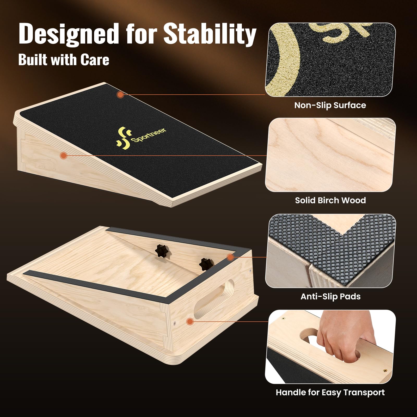 Sportneer Balance Board 15° Heavy Weight antiscivolo Squat Block