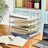 Vista 4 de Yeaqee Organizador de escritorio dorado apilable de 4 niveles, bandeja de papel, organizador de archivos de escritorio de letras de metal, soporte