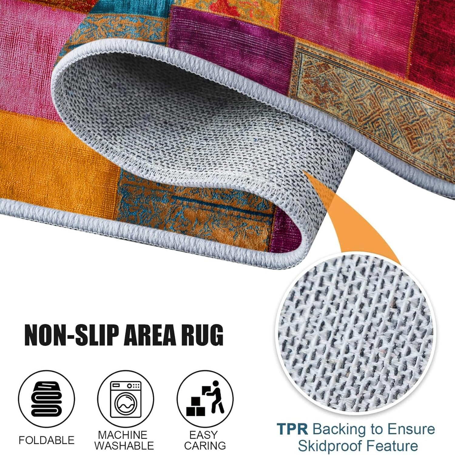 2 ft Round Area Rug Retro Patchwork Pattern Soft Kids Room Circle Rug, Non-Shedding & Easy Care Round Carpet Color, Ideal for High Traffic Areas in Living Room, Bedroom