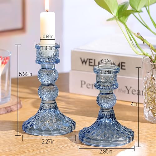 Miniatura 6 de DARJEN Juego de 6 portavelas de cristal azul, portavelas cónicos de 4 pulgadas de alto y 5 pulgadas de alto para candelabros y velas de pilar,
