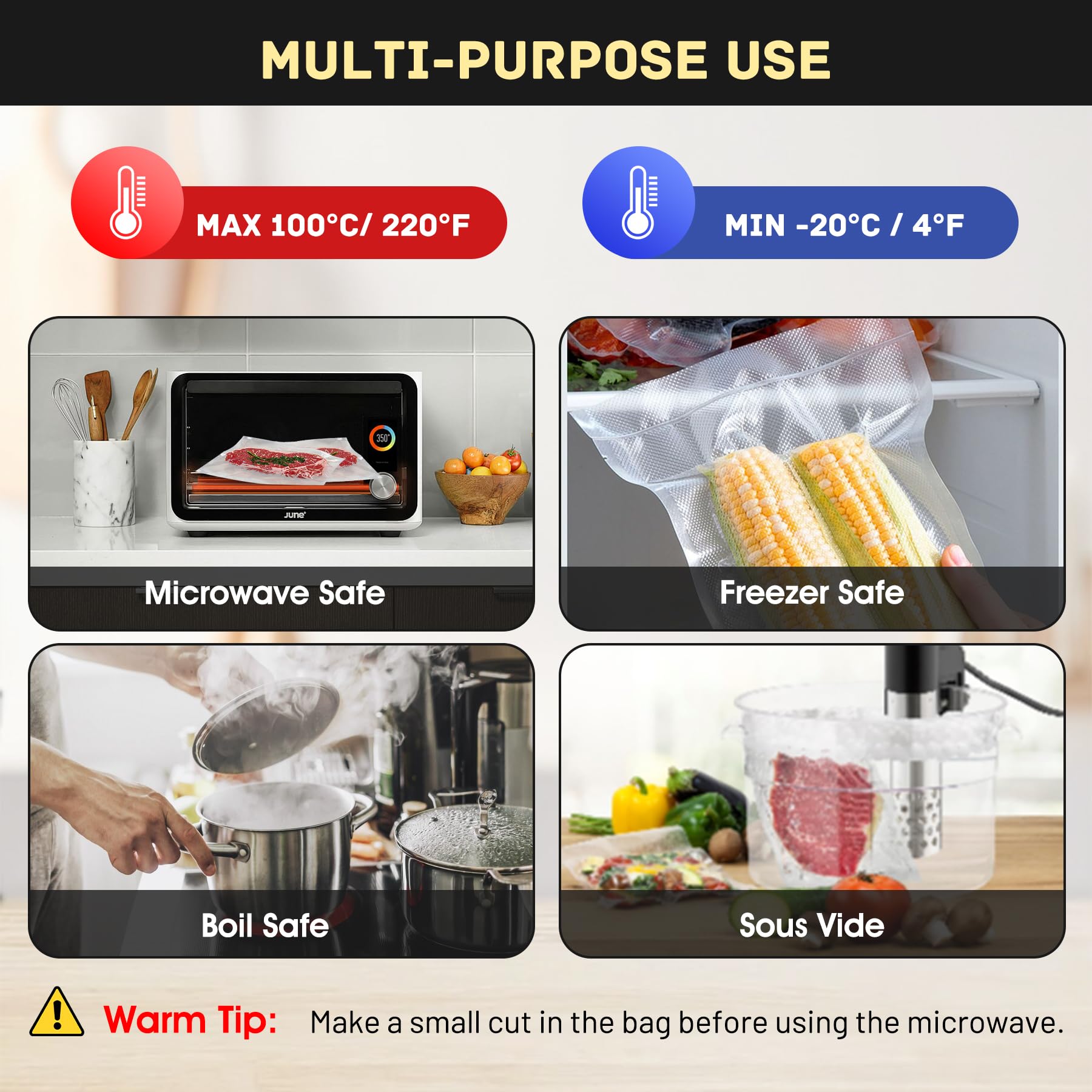 Sacchetti Sottovuoto Alimenti 20x30 Cm - 100 Pezzi Per Macchine Sottovuoto E Sous Vide - Foto 2