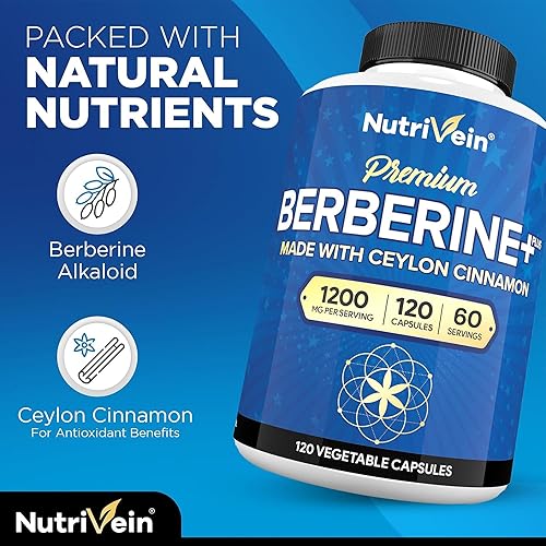 Miniatura 4 de Nutrivein Berberina HCL Premium 1200 mg Plus Organic Ceilán Canela - 120 cápsulas - Apoya el metabolismo de la glucosa, el sistema inmunológico, el
