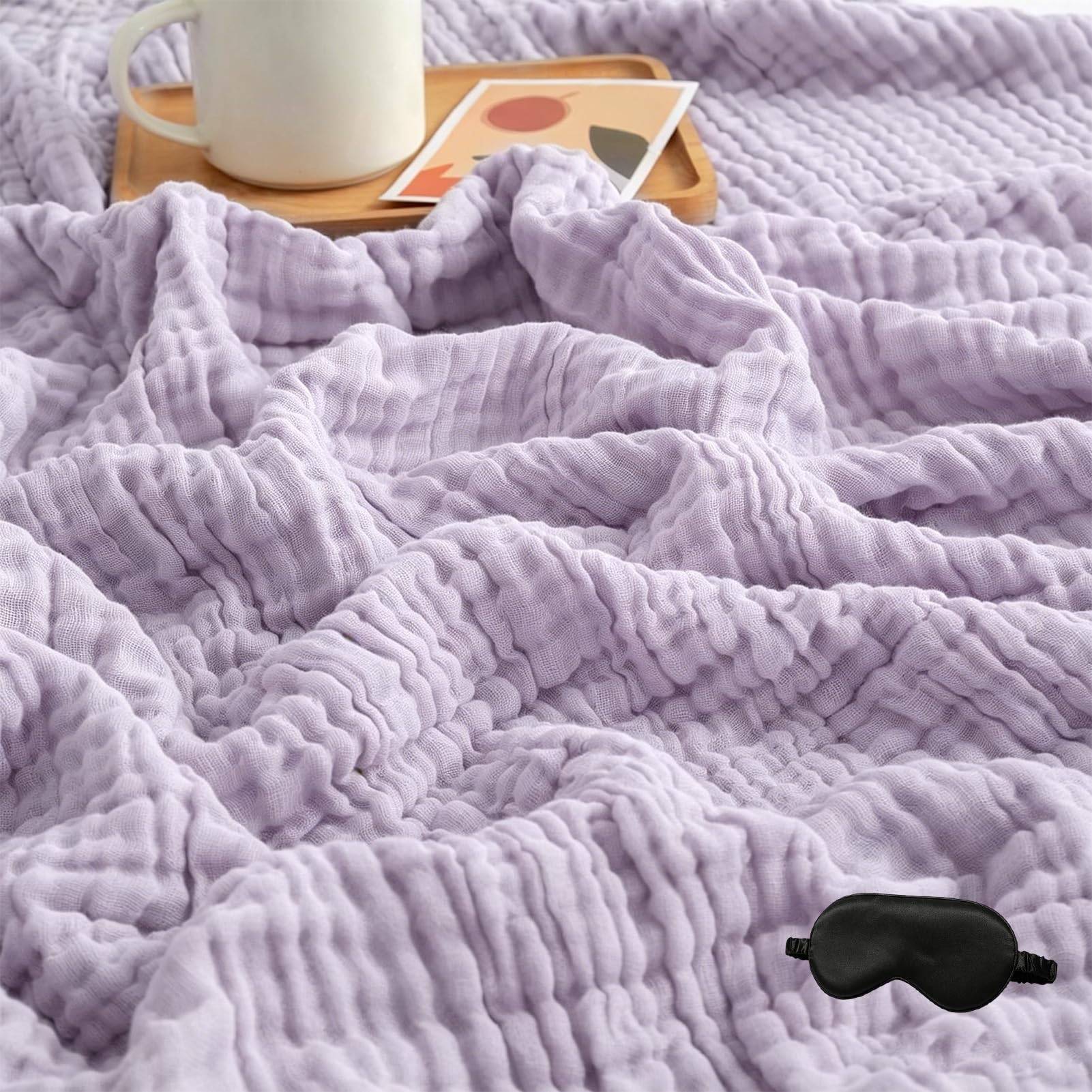 Muslin Blanket Adult,4-Layer Soft Breathable Muslin Throw for Couch, Sofa & Bed,Summer Cooling Lightweight 100% Cotton Blankets for Adults & Baby (Purple,230 * 230cm)