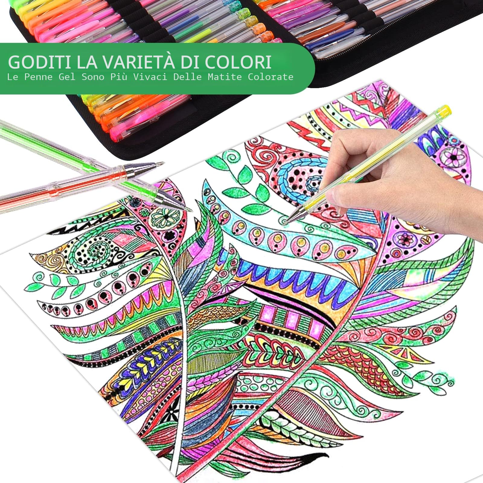 Melifluo Penne Colorate 120 Pezzi, 60 Gel e 60 Penne Gel per Colorare in Custodia