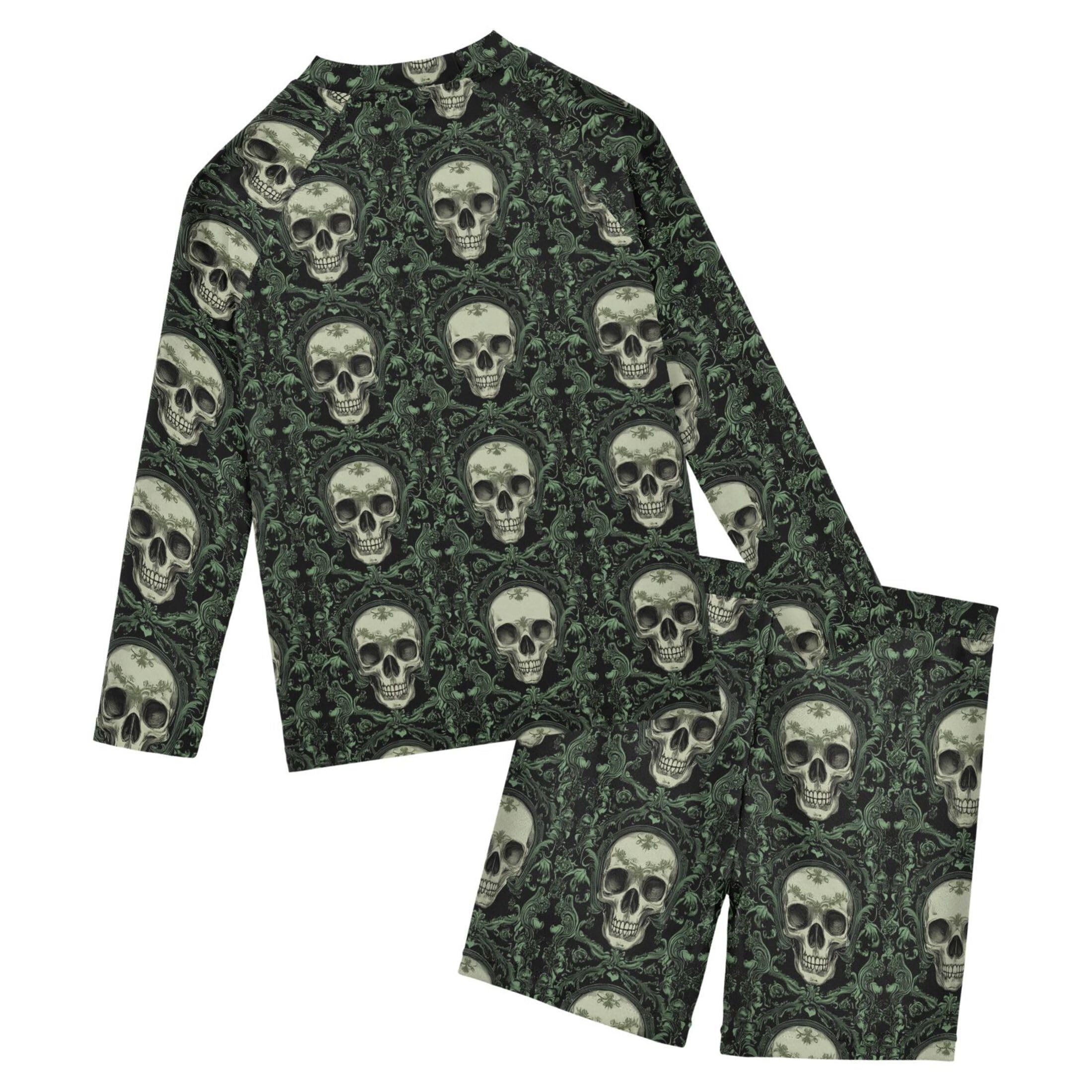 Skull Boys Rash Guard Swimsuits Set for Boys 2 Piece Long Sleeve Swim Shirts Bathing Suits with Trunks B0404375