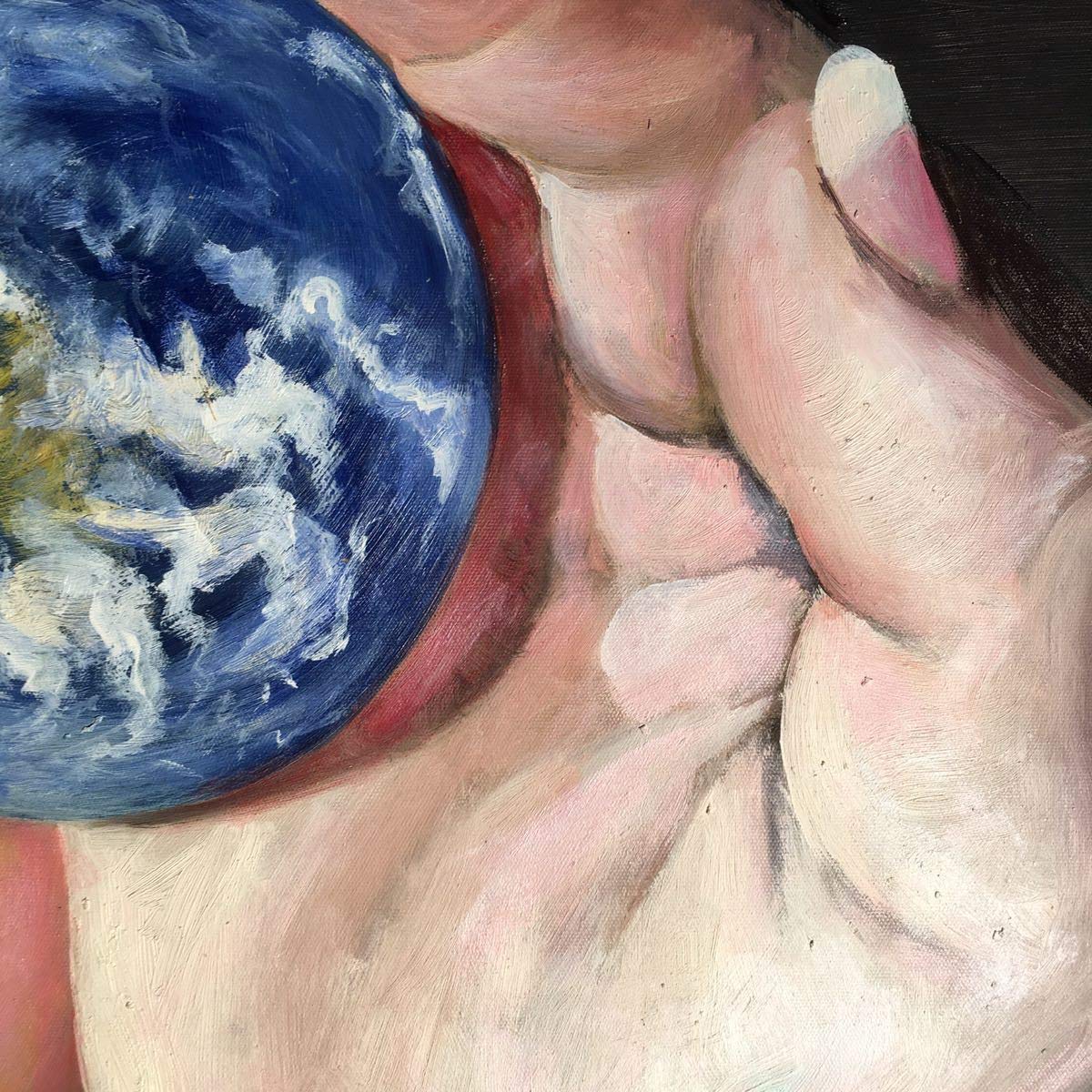 Amazon.co.jp: 60×50cm 手書き油絵 私たちの地球 インテリア 置物 絵画