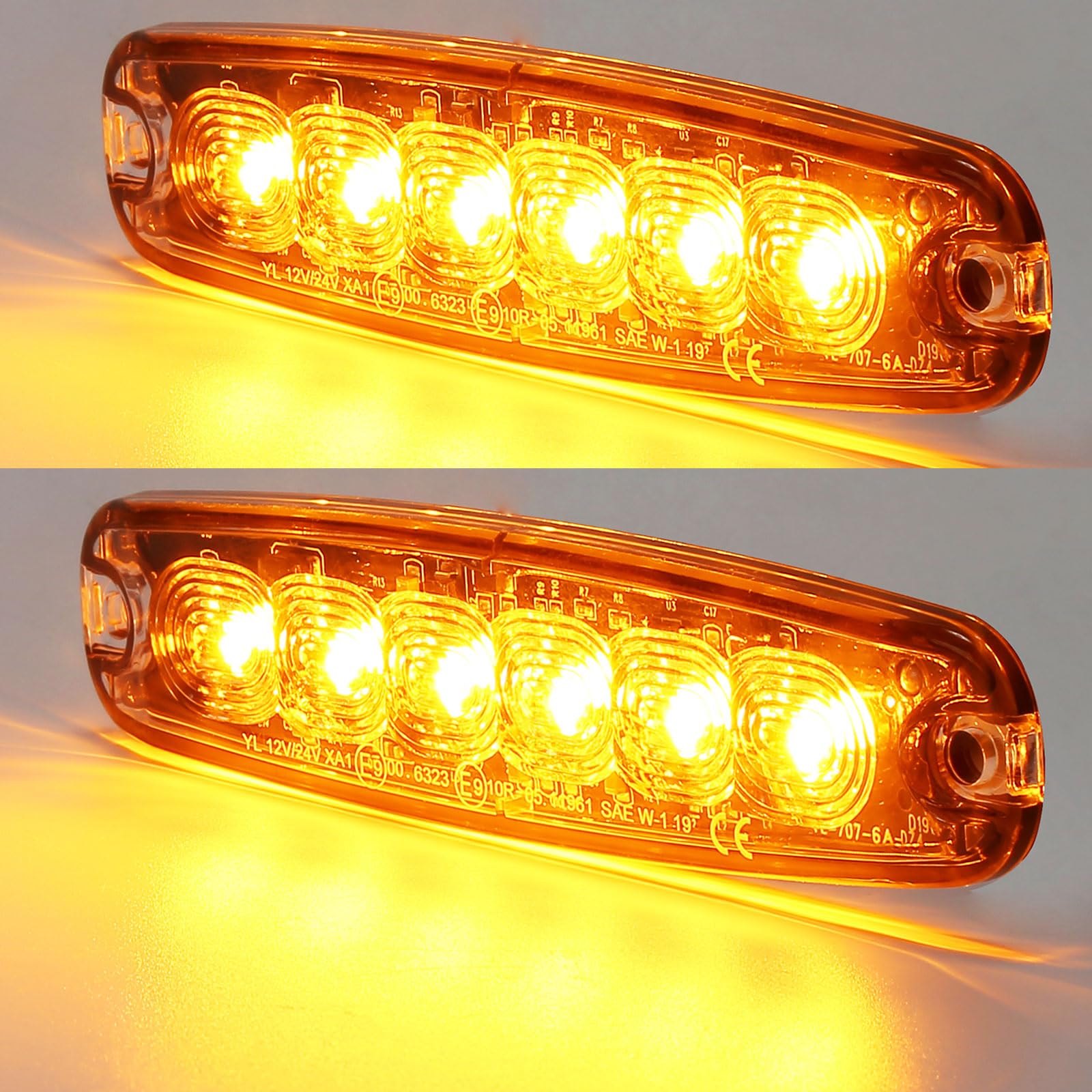 2x 6LED Luces De Advertencia de Peligro Emergencia Baliza Luz Ambar 12/24V Homologados para Camión Remolque Vehículo