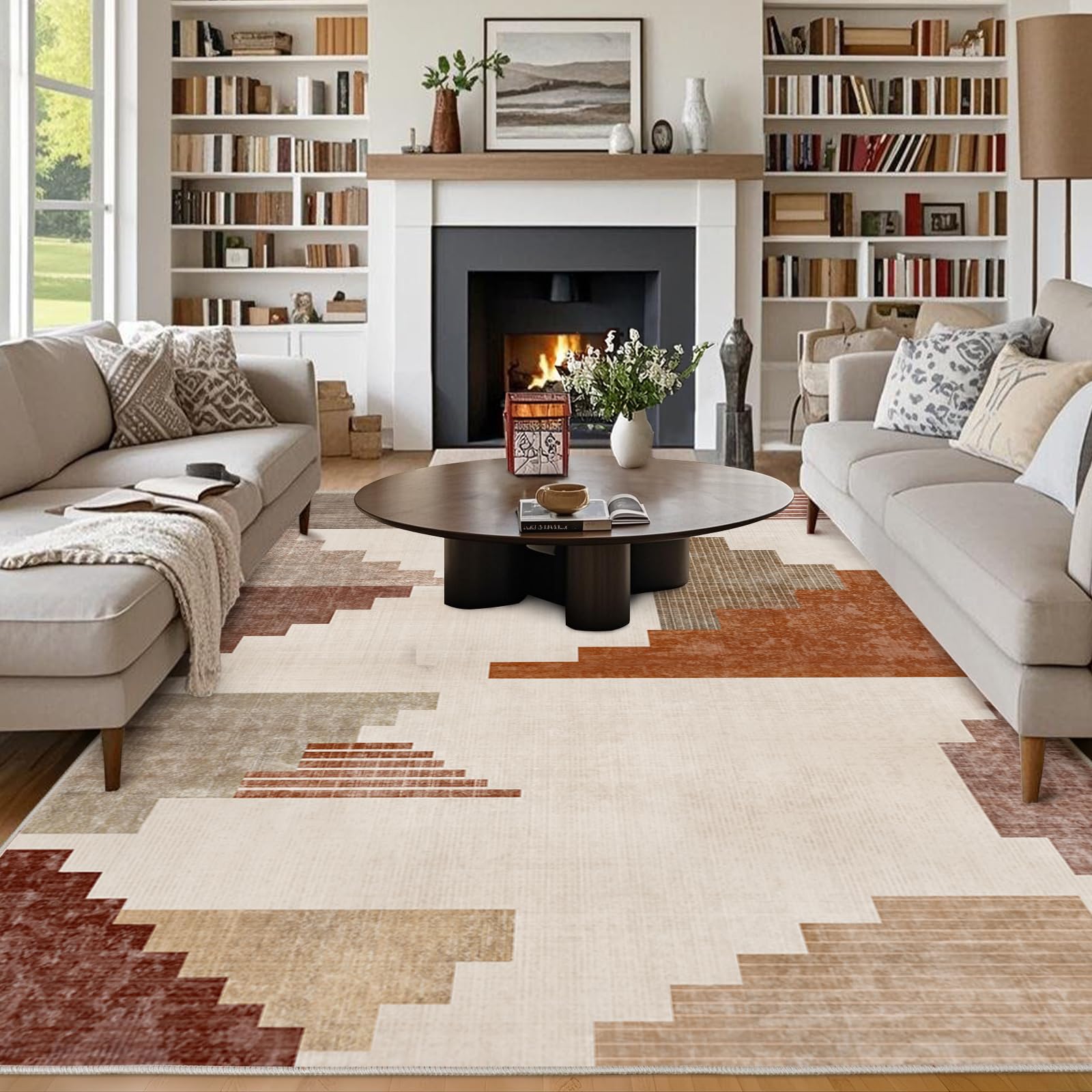 Chicnix Teppich Wohnzimmer 200x300, Großer Teppich Waschbar Kurzflor rutschfest, Moderner Geometrisch Patchwork Muster Design Teppiche für Schlafzimmer Kinderzimmer Büro Esszimmer, Braun Orange