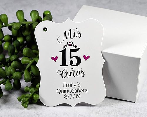 Mis Quince Favor Tags, Custom Birthday Favor Tags, Quinceanera Hang Tags (EC-264)