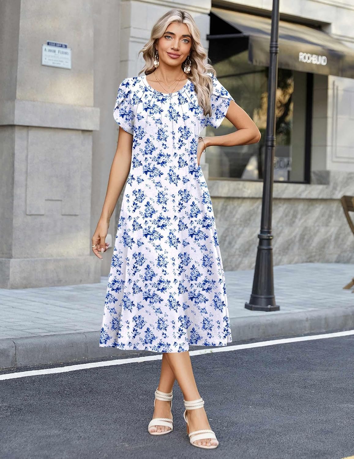 Zeagoo Womens Casual Summer Dress 2026 Petal Short Sleeve Dresses with Pleats Midi A Line Flowy Dress Boho Sundress - Image 2