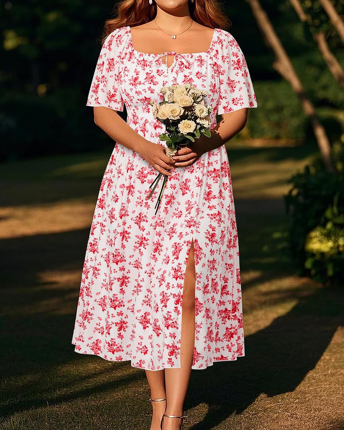 Plus Size Summer Dress 2025 - Milkmaid Sundress Boho Floral Casual Beach Wedding Midi Dresses - Image 3