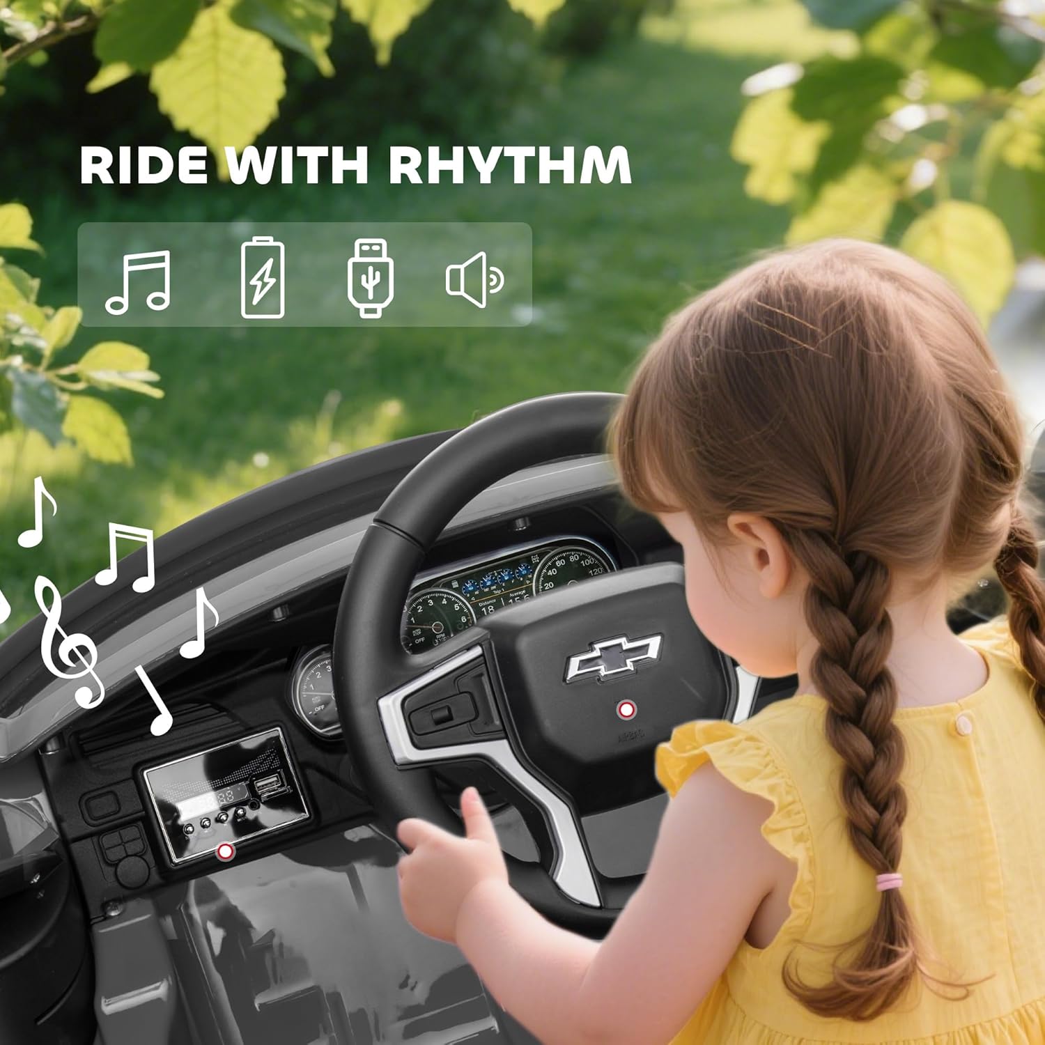 Child interacting with the music and control panel