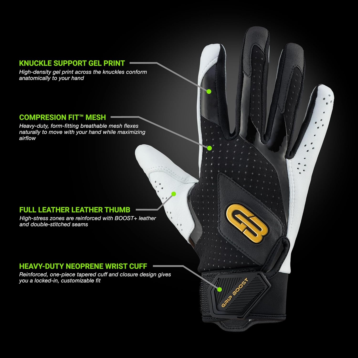 Grip Boost Baseball Batting Gloves with Boost Plus Leather – Adult and Youth Sizes for Men and Youth Players